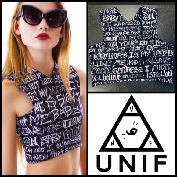 Unif metal font black & white crop top tank tee - Picture 2 of 9